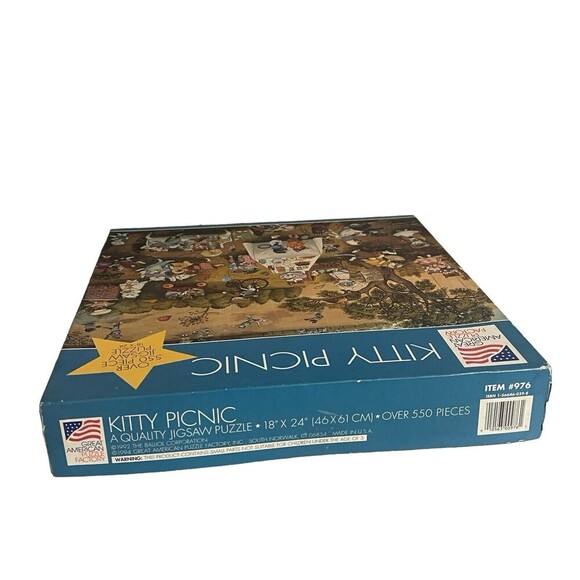 Vintage The Great American Puzzle Factory #976 Kitty Picnic 1994 RARE - Picture 3 of 10